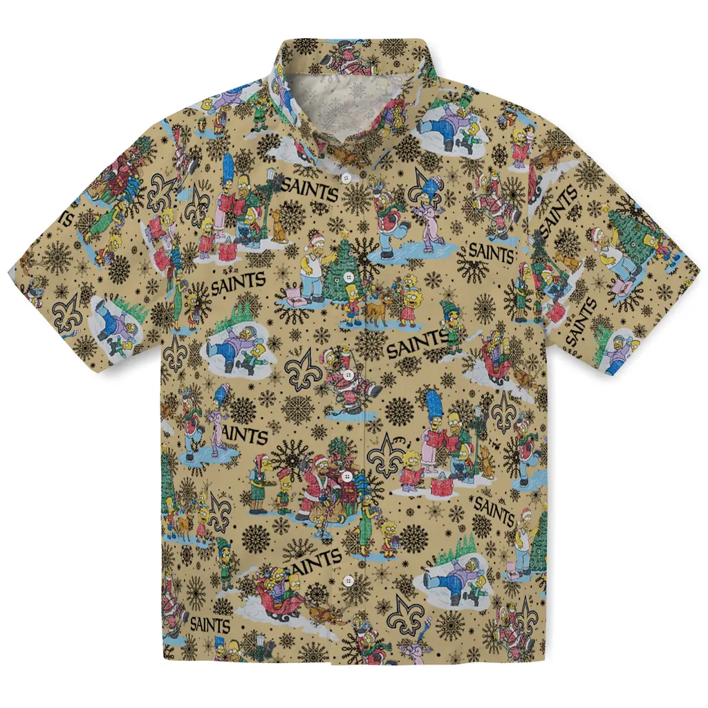 New Orleans Saints Hawaiian Shirt - Simpsons Christmas new orleans saints simpsons christmas gold hawaiian shirts best selling