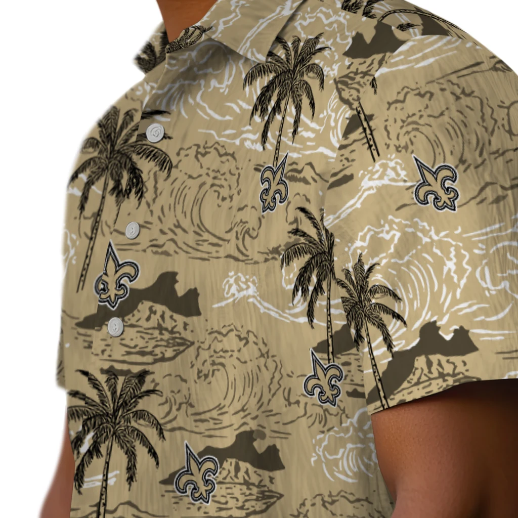 New Orleans Saints Hawaiian Shirt - Wave Palm new orleans saints wave palm gold hawaiian shirts trendy