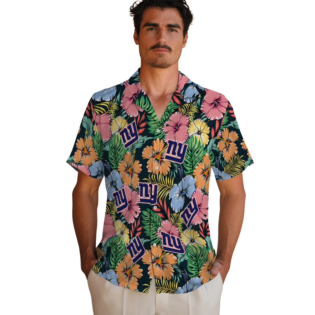 New York Giants Hawaiian Shirt - Brilliant Hibiscus Garden new york giants brilliant hibiscus garden hawaiian shirts fashion forward