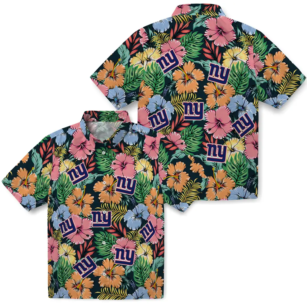 New York Giants Hawaiian Shirt - Brilliant Hibiscus Garden new york giants brilliant hibiscus garden hawaiian shirts high quality
