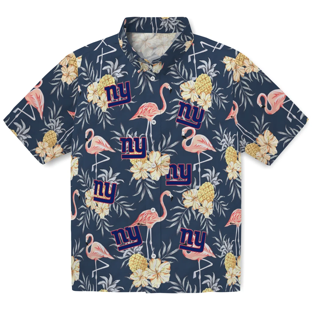 New York Giants Hawaiian Shirt - Flamingo Hibiscus new york giants flamingo hibiscus navy hawaiian shirts best selling