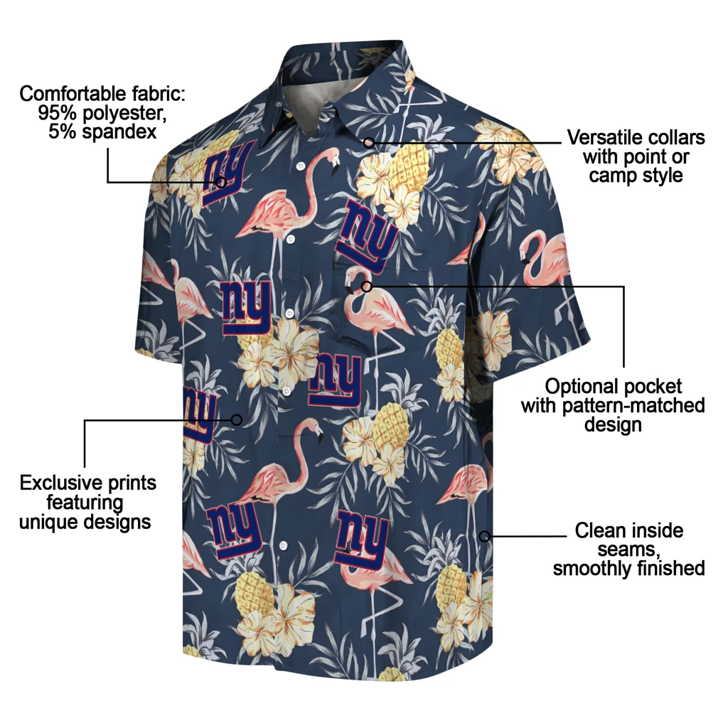 New York Giants Hawaiian Shirt - Flamingo Hibiscus new york giants flamingo hibiscus navy hawaiian shirts new arrival