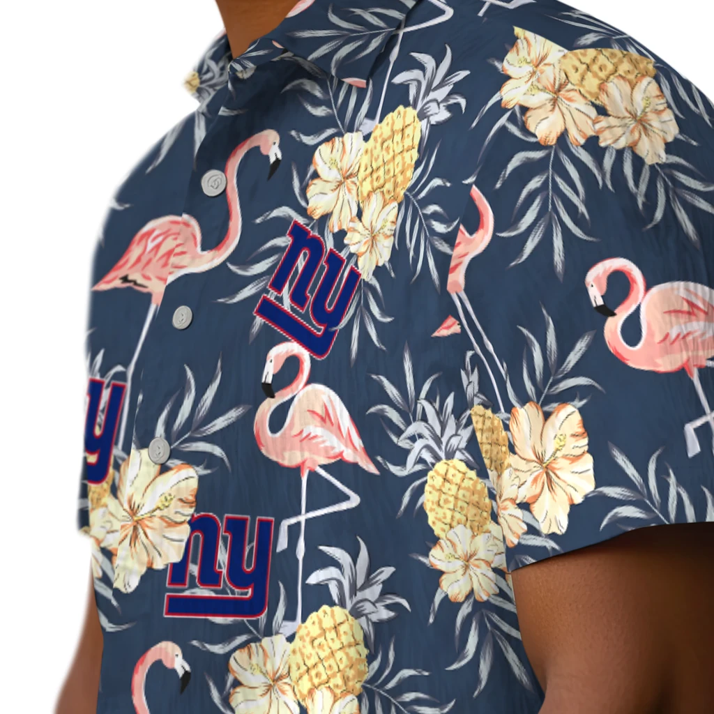 New York Giants Hawaiian Shirt - Flamingo Hibiscus new york giants flamingo hibiscus navy hawaiian shirts trendy