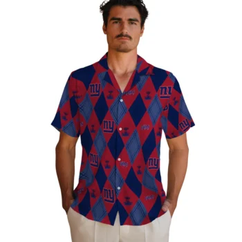new york giants balloon plaid blue hawaiian shirts fashion forward