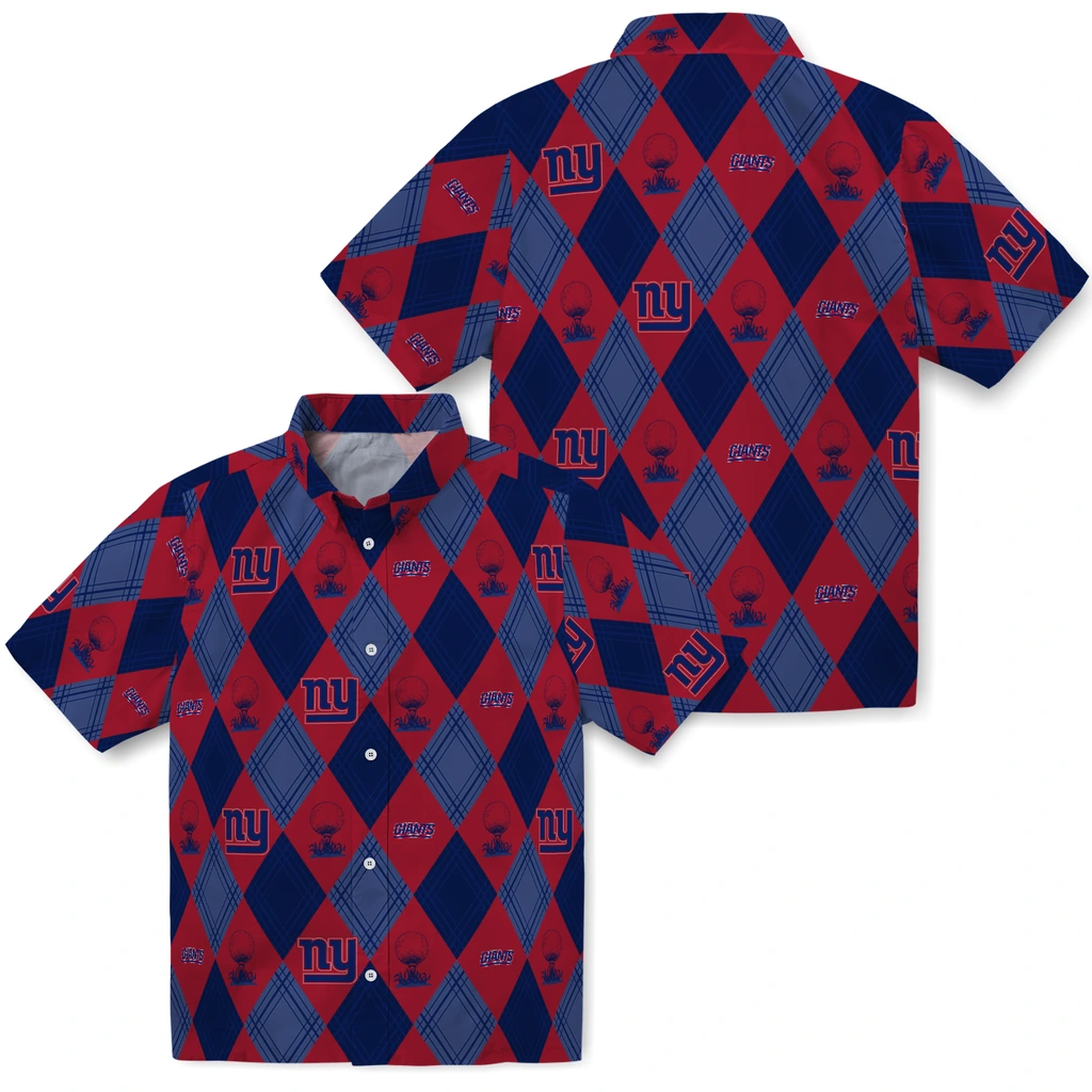New York Giants Hawaiian Shirt - Golfing Plaid new york giants balloon plaid blue hawaiian shirts high quality