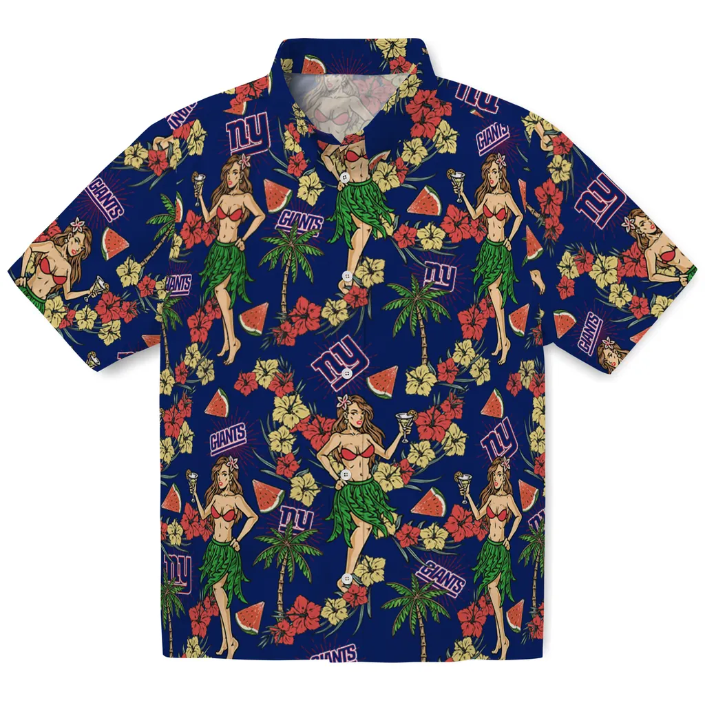 New York Giants Hawaiian Shirt - Hawaiian Girls Design new york giants hawaiian girls design blue hawaiian shirts best selling