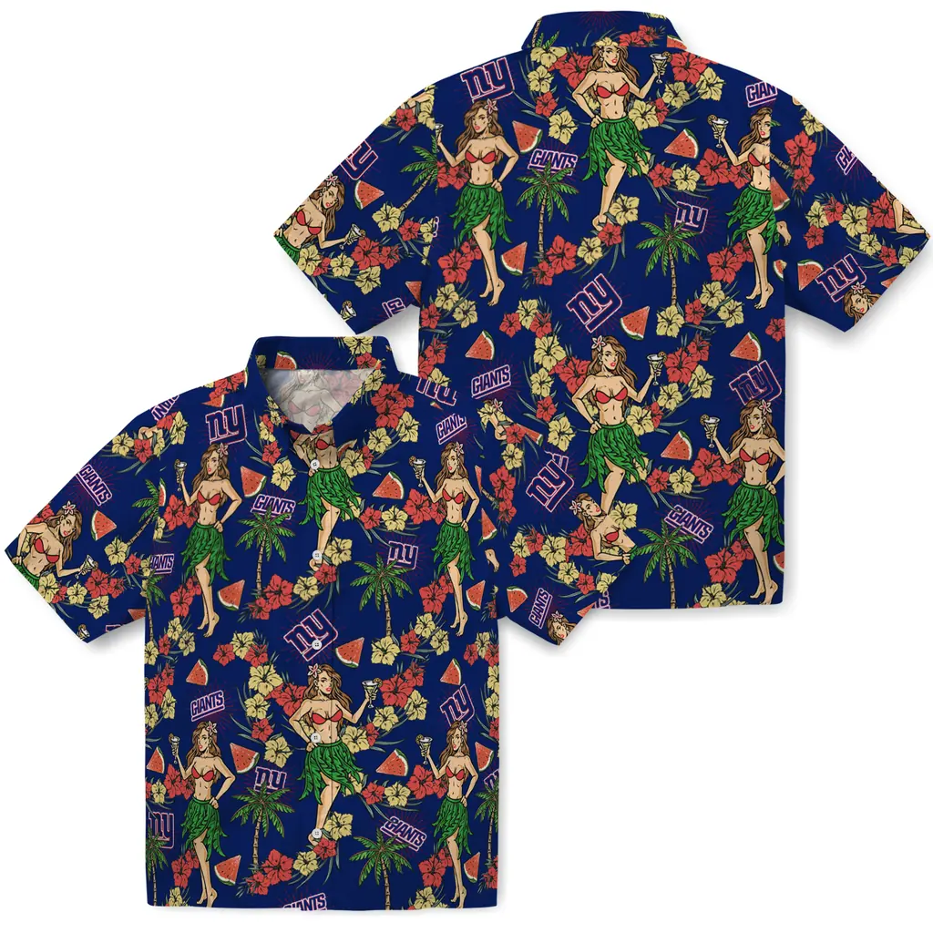 New York Giants Hawaiian Shirt - Hawaiian Girls Design new york giants hawaiian girls design blue hawaiian shirts high quality