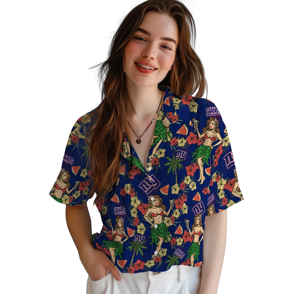 New York Giants Hawaiian Shirt - Hawaiian Girls Design new york giants hawaiian girls design blue hawaiian shirts latest model