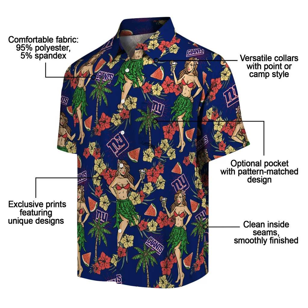 New York Giants Hawaiian Shirt - Hawaiian Girls Design new york giants hawaiian girls design blue hawaiian shirts new arrival