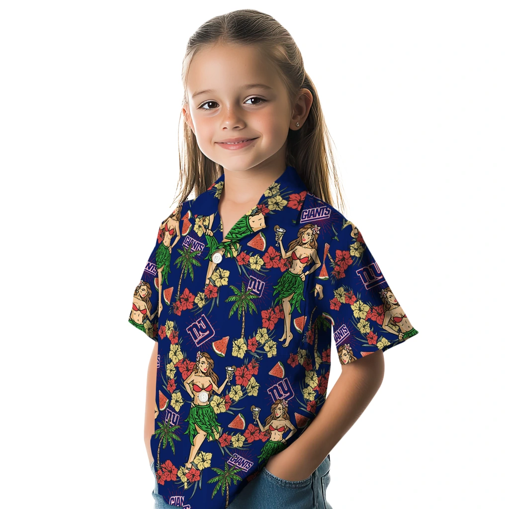 New York Giants Hawaiian Shirt - Hawaiian Girls Design new york giants hawaiian girls design blue hawaiian shirts premium grade