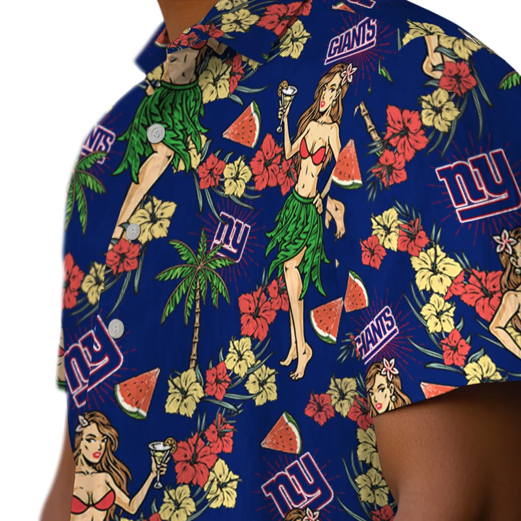 New York Giants Hawaiian Shirt - Hawaiian Girls Design new york giants hawaiian girls design blue hawaiian shirts trendy