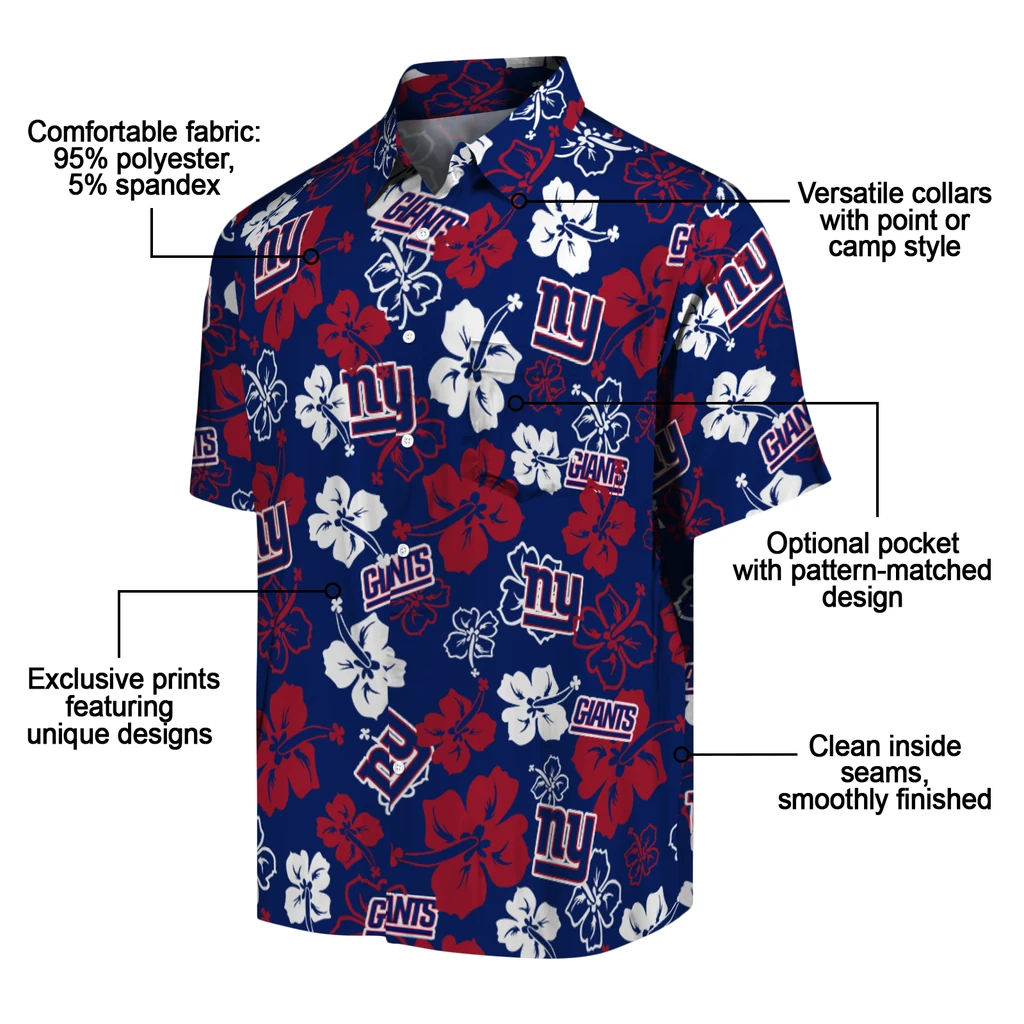 New York Giants Hawaiian Shirt - Hibiscus Flower Design new york giants hibiscus bloom blue hawaiian shirts new arrival