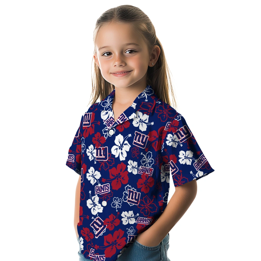 New York Giants Hawaiian Shirt - Hibiscus Flower Design new york giants hibiscus bloom blue hawaiian shirts premium grade