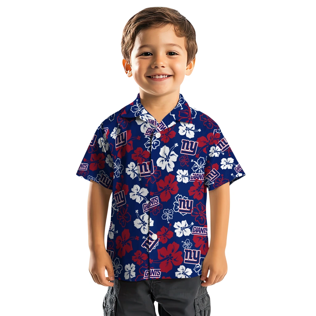 New York Giants Hawaiian Shirt - Hibiscus Flower Design new york giants hibiscus bloom blue hawaiian shirts top rated