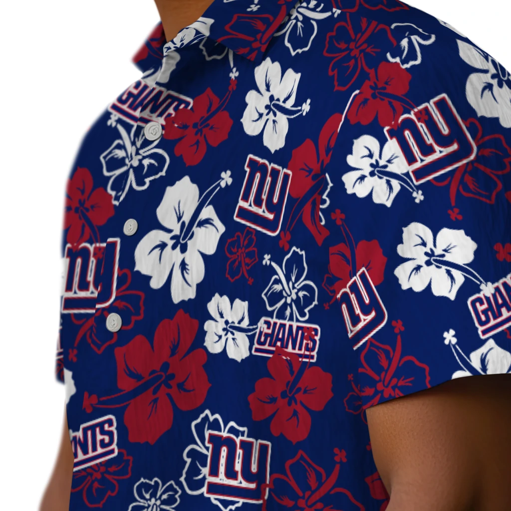 New York Giants Hawaiian Shirt - Hibiscus Flower Design new york giants hibiscus bloom blue hawaiian shirts trendy