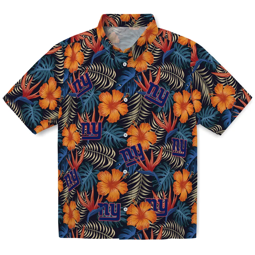 New York Giants Hawaiian Shirt - Hibiscus Foliage new york giants hibiscus foliage hawaiian shirts best selling