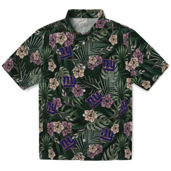 new york giants hibiscus leaves pattern green hawaiian shirts best selling