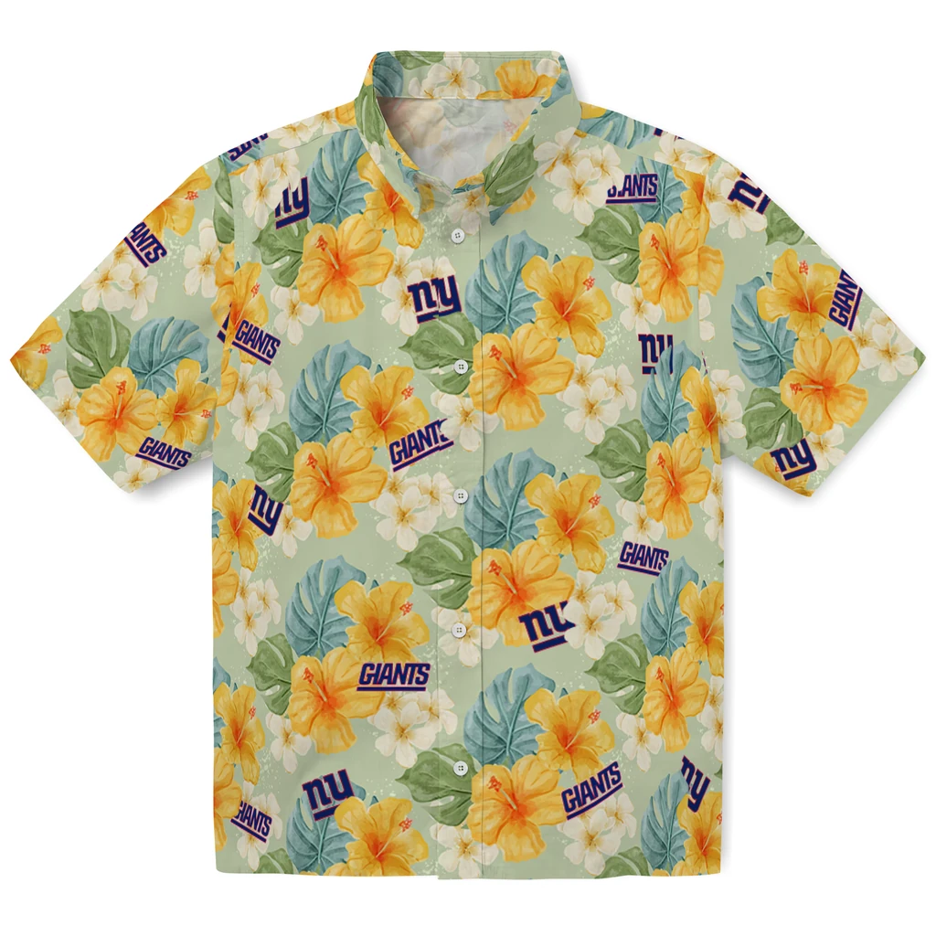 New York Giants Hawaiian Shirt - Hibiscus Mood new york giants hibiscus mood pale lime yellow hawaiian shirts best selling