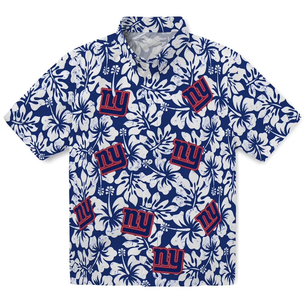 New York Giants Hawaiian Shirt - Hibiscus Motif new york giants hibiscus motif blue white hawaiian shirts best selling
