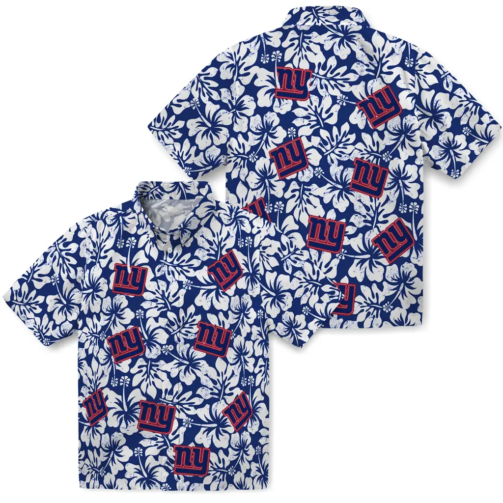 New York Giants Hawaiian Shirt - Hibiscus Motif new york giants hibiscus motif blue white hawaiian shirts high quality