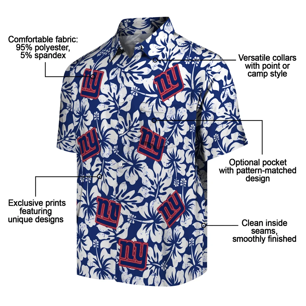 New York Giants Hawaiian Shirt - Hibiscus Motif new york giants hibiscus motif blue white hawaiian shirts new arrival