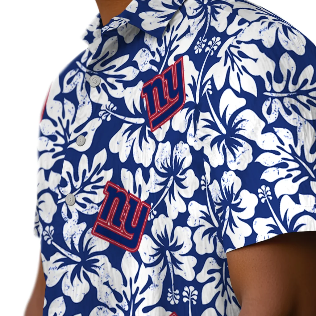 New York Giants Hawaiian Shirt - Hibiscus Motif new york giants hibiscus motif blue white hawaiian shirts trendy