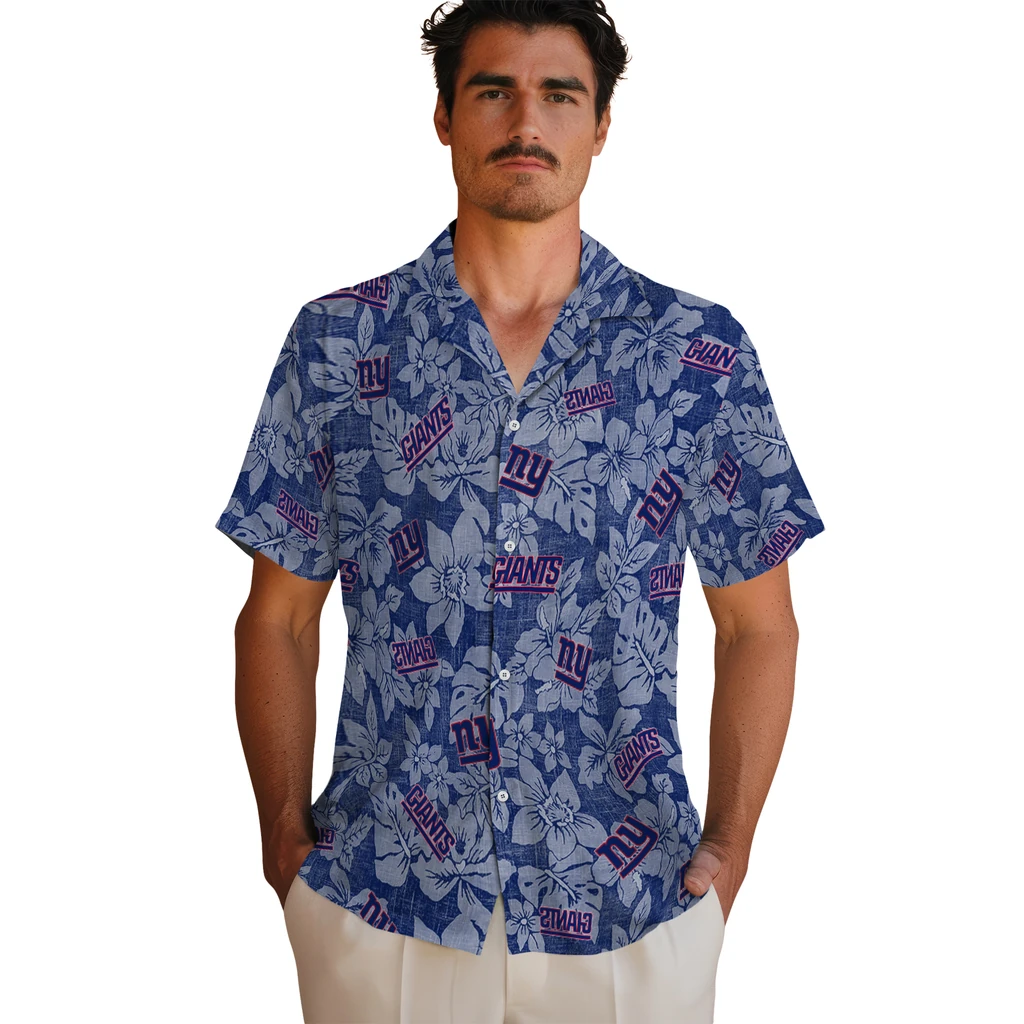 New York Giants Hawaiian Shirt - Hibiscus Oasis new york giants hibiscus oasis blue hawaiian shirts fashion forward
