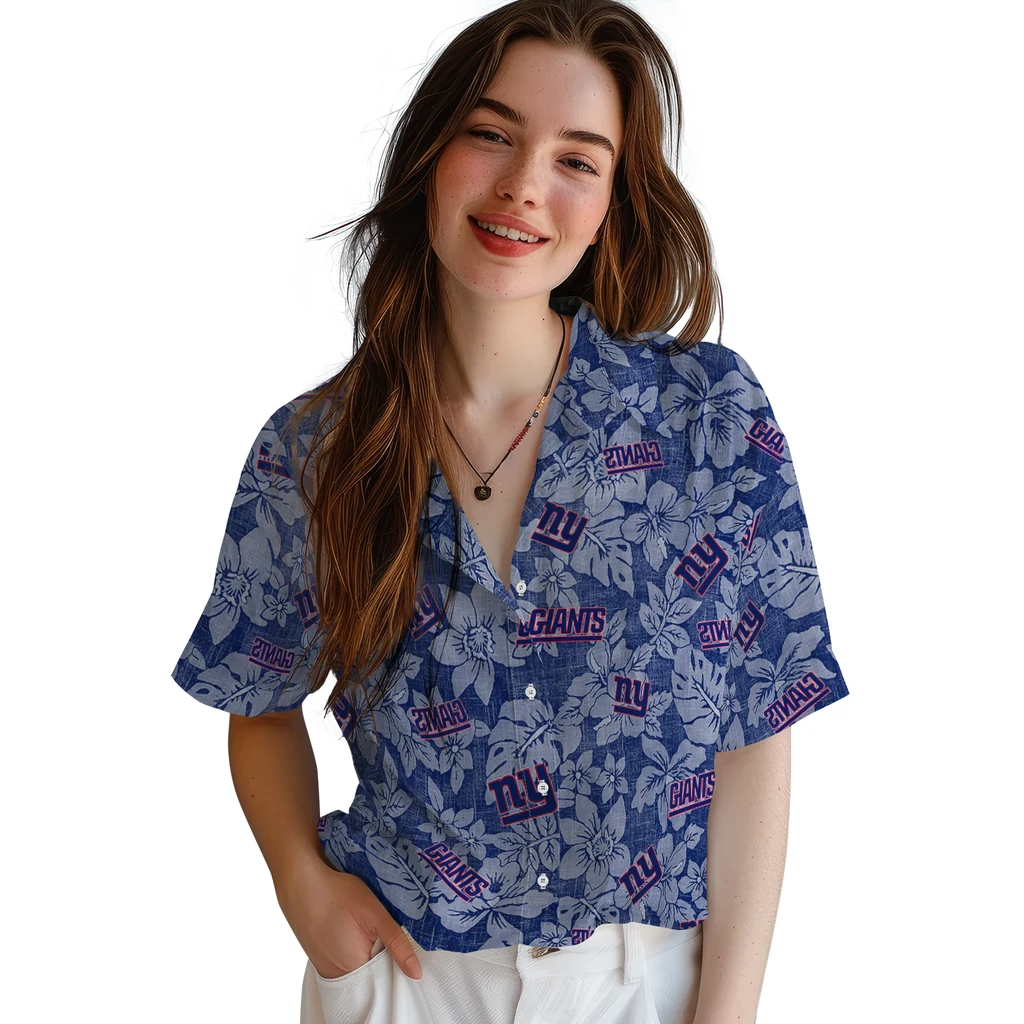 New York Giants Hawaiian Shirt - Hibiscus Oasis new york giants hibiscus oasis blue hawaiian shirts latest model