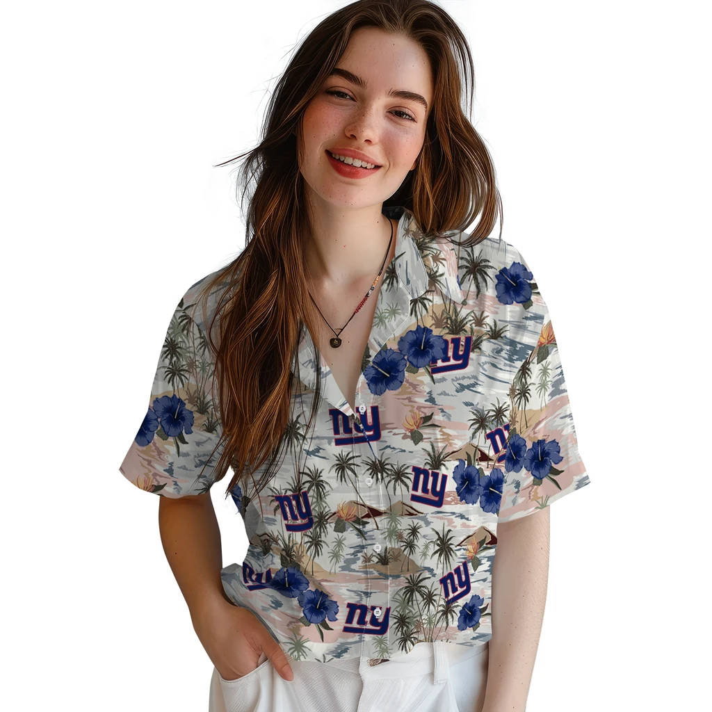 New York Giants Hawaiian Shirt - Hibiscus Seaside new york giants hibiscus seaside white hawaiian shirts latest model