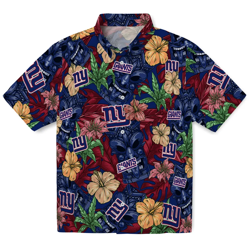 New York Giants Hawaiian Shirt - Hibiscus Tiki Jungle new york giants tiki jungle blue hawaiian shirts best selling
