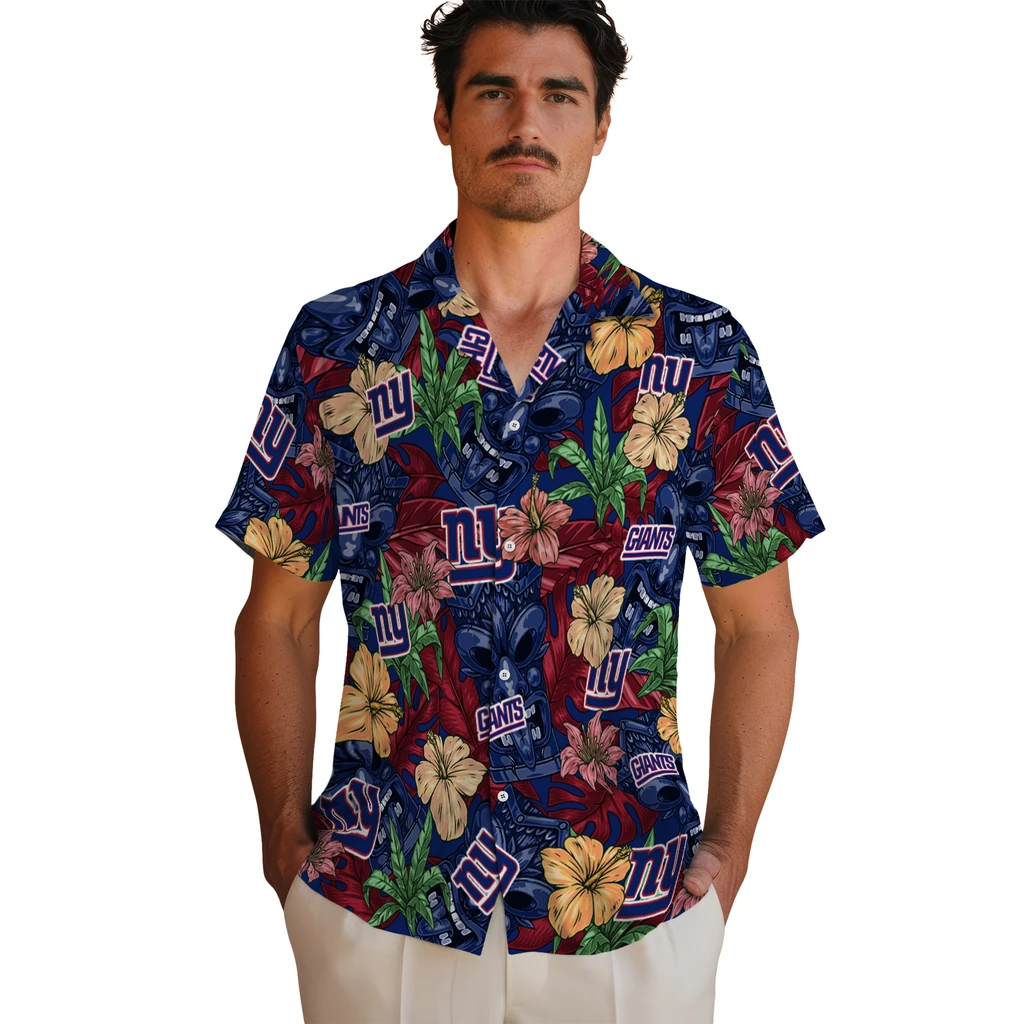 New York Giants Hawaiian Shirt - Hibiscus Tiki Jungle new york giants tiki jungle blue hawaiian shirts fashion forward