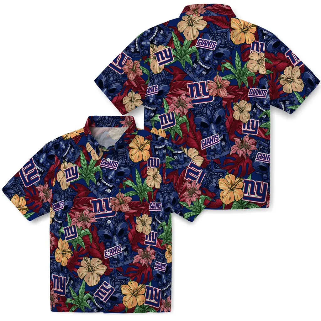 New York Giants Hawaiian Shirt - Hibiscus Tiki Jungle new york giants tiki jungle blue hawaiian shirts high quality