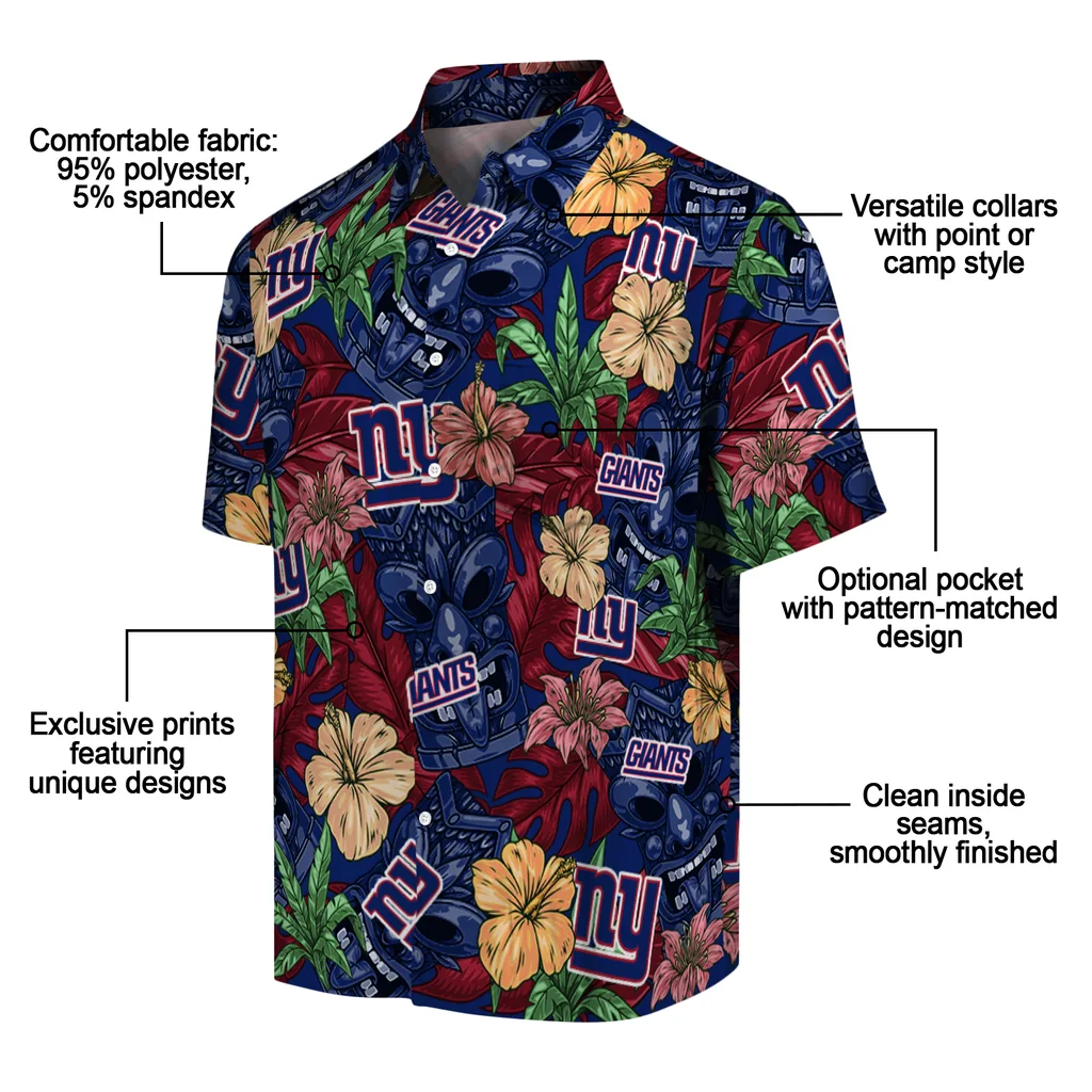 New York Giants Hawaiian Shirt - Hibiscus Tiki Jungle new york giants tiki jungle blue hawaiian shirts new arrival