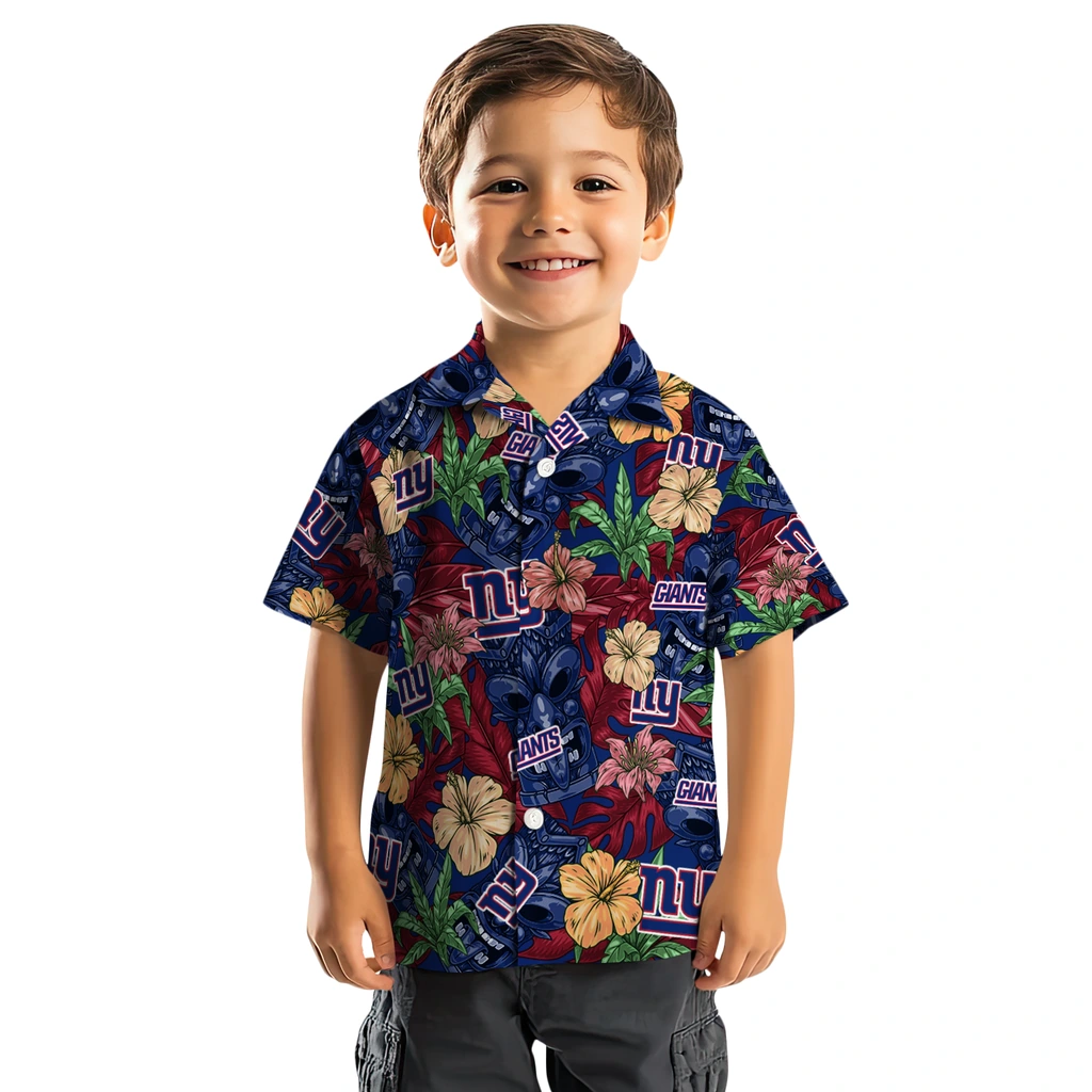 New York Giants Hawaiian Shirt - Hibiscus Tiki Jungle new york giants tiki jungle blue hawaiian shirts top rated