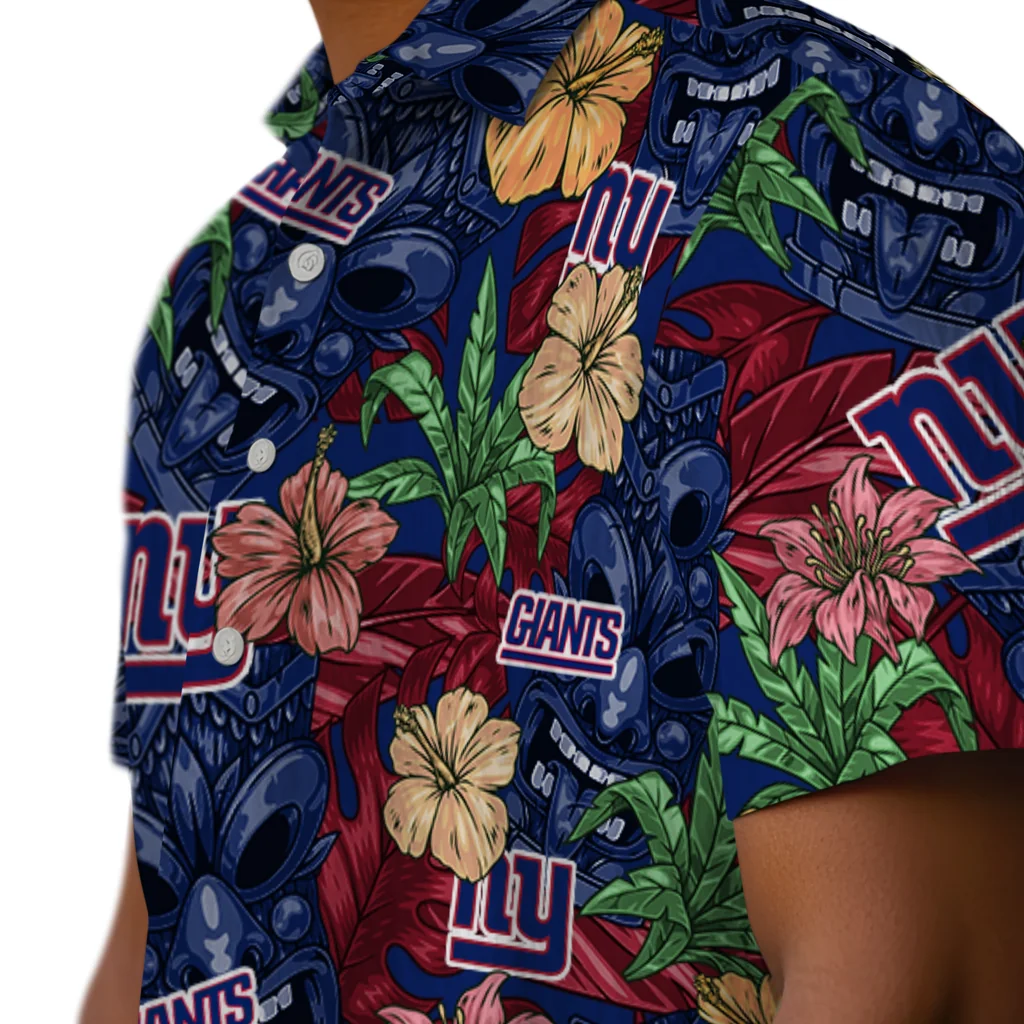 New York Giants Hawaiian Shirt - Hibiscus Tiki Jungle new york giants tiki jungle blue hawaiian shirts trendy