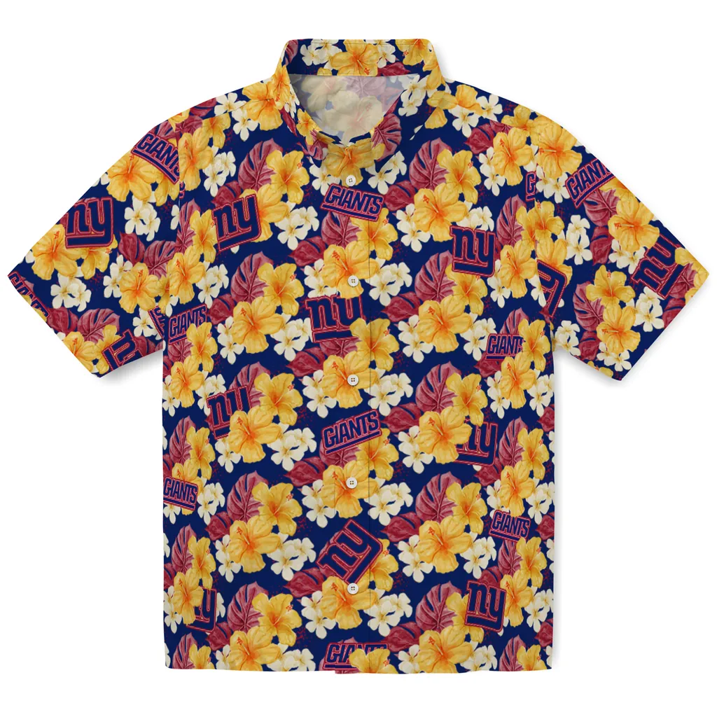 New York Giants Hawaiian Shirt - Hibiscus Tropics new york giants hibiscus tropics blue yellow hawaiian shirts best selling