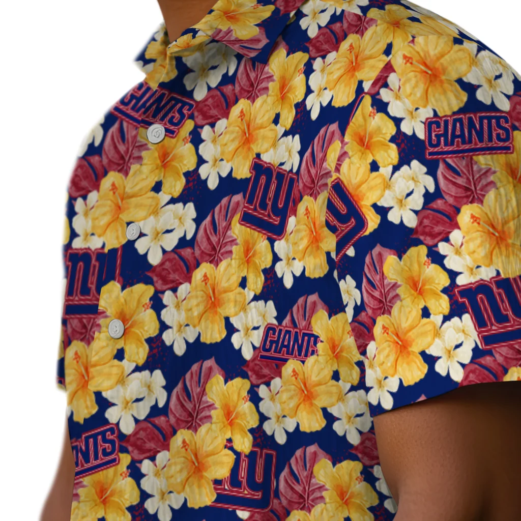 New York Giants Hawaiian Shirt - Hibiscus Tropics new york giants hibiscus tropics blue yellow hawaiian shirts trendy