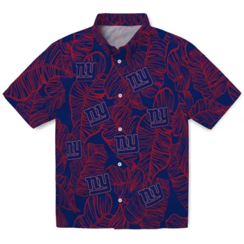 new york giants leaf outline blue hawaiian shirts best selling