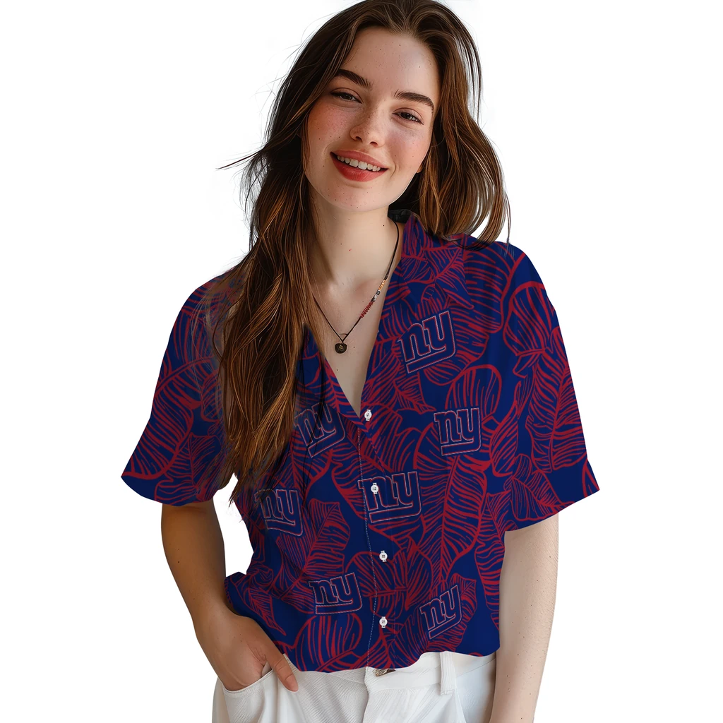 New York Giants Hawaiian Shirt - Leaf Outline new york giants leaf outline blue hawaiian shirts latest model