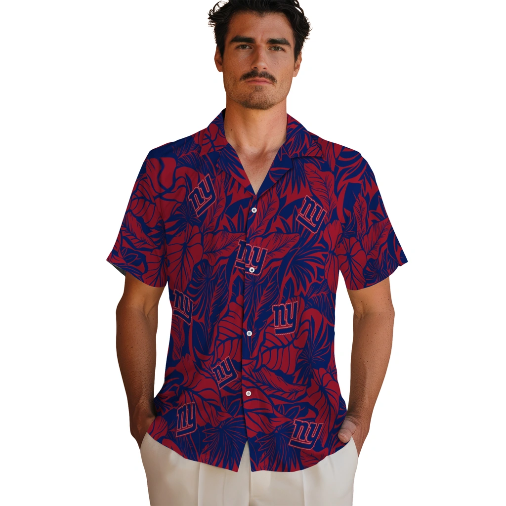 New York Giants Hawaiian Shirt - Monstera Layer new york giants monstera layer blue hawaiian shirts fashion forward