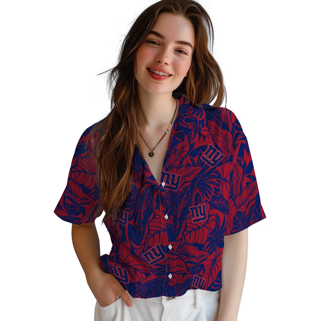 New York Giants Hawaiian Shirt - Monstera Layer new york giants monstera layer blue hawaiian shirts latest model