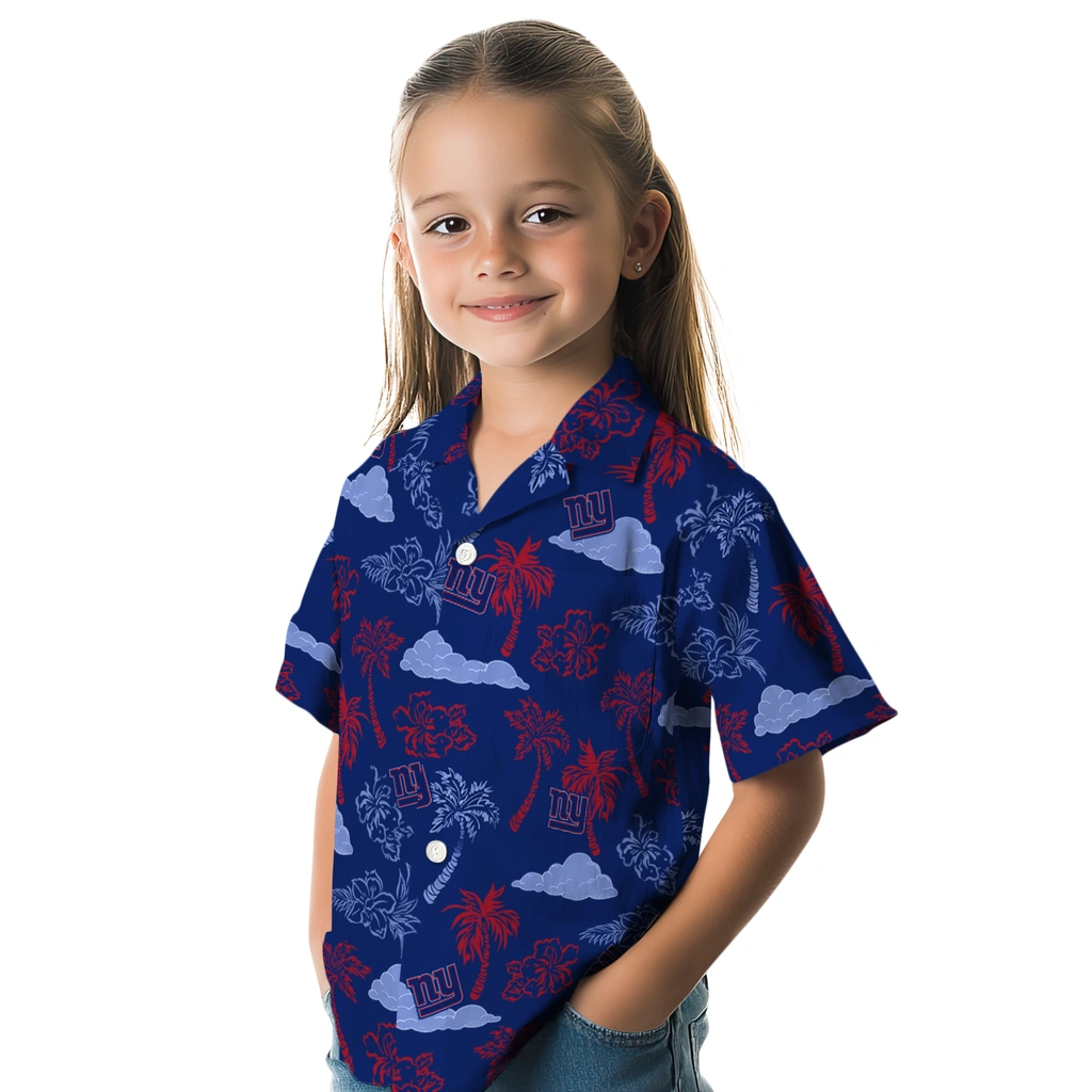 New York Giants Hawaiian Shirt - Palm And Clouds new york giants palm and clouds blue hawaiian shirts premium grade