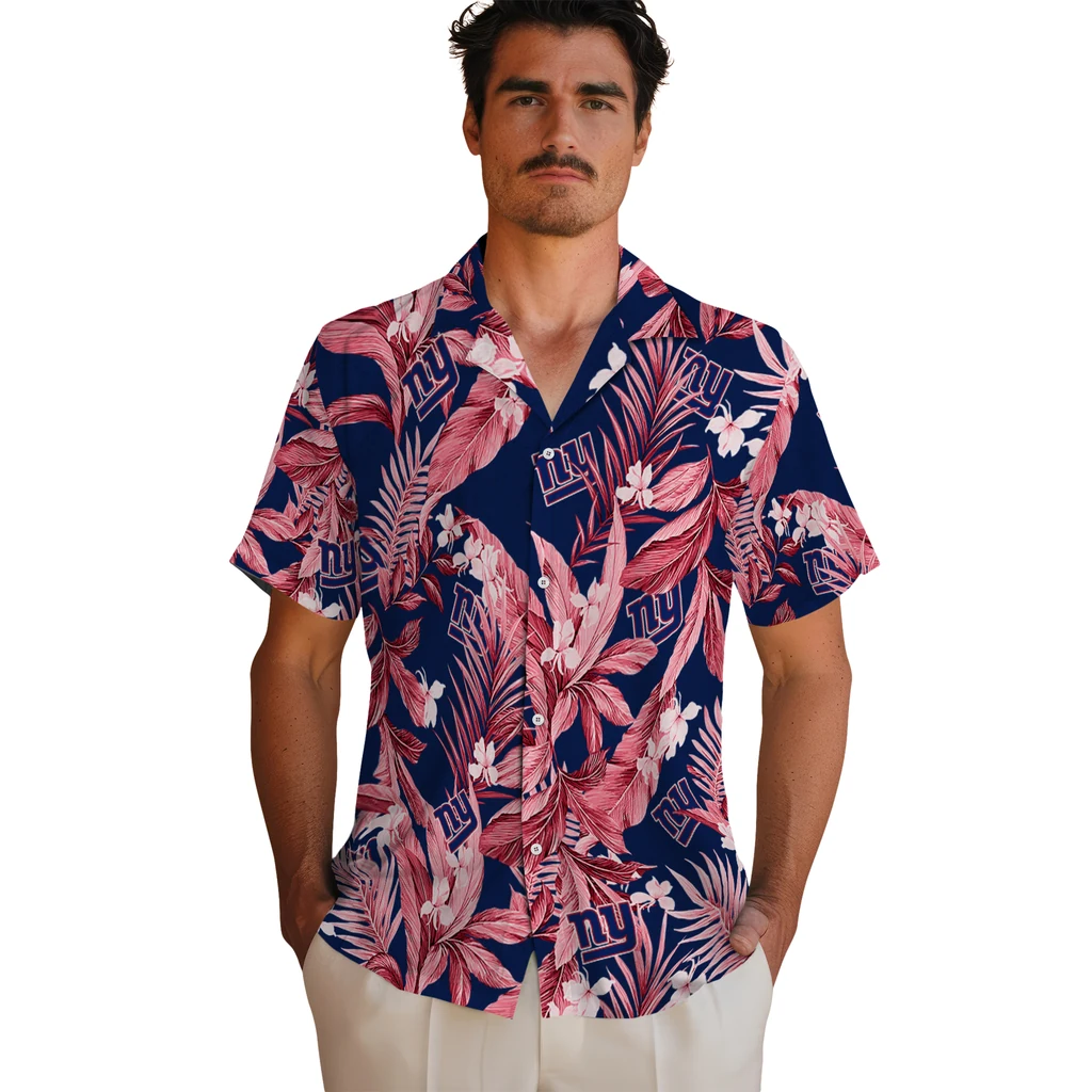 New York Giants Hawaiian Shirt - Palm Leaves new york giants palm leaves blue hawaiian shirts fashion forward