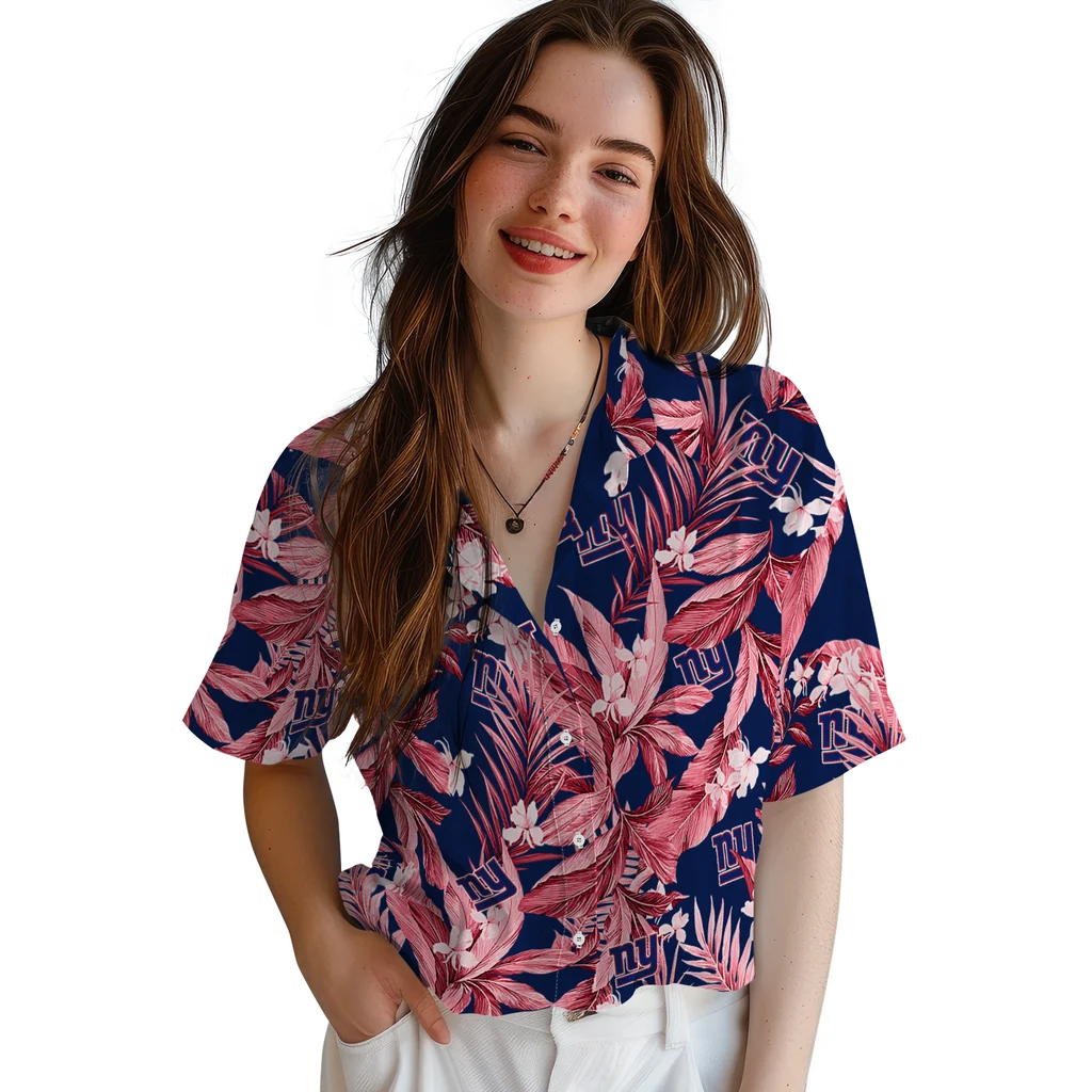 New York Giants Hawaiian Shirt - Palm Leaves new york giants palm leaves blue hawaiian shirts latest model