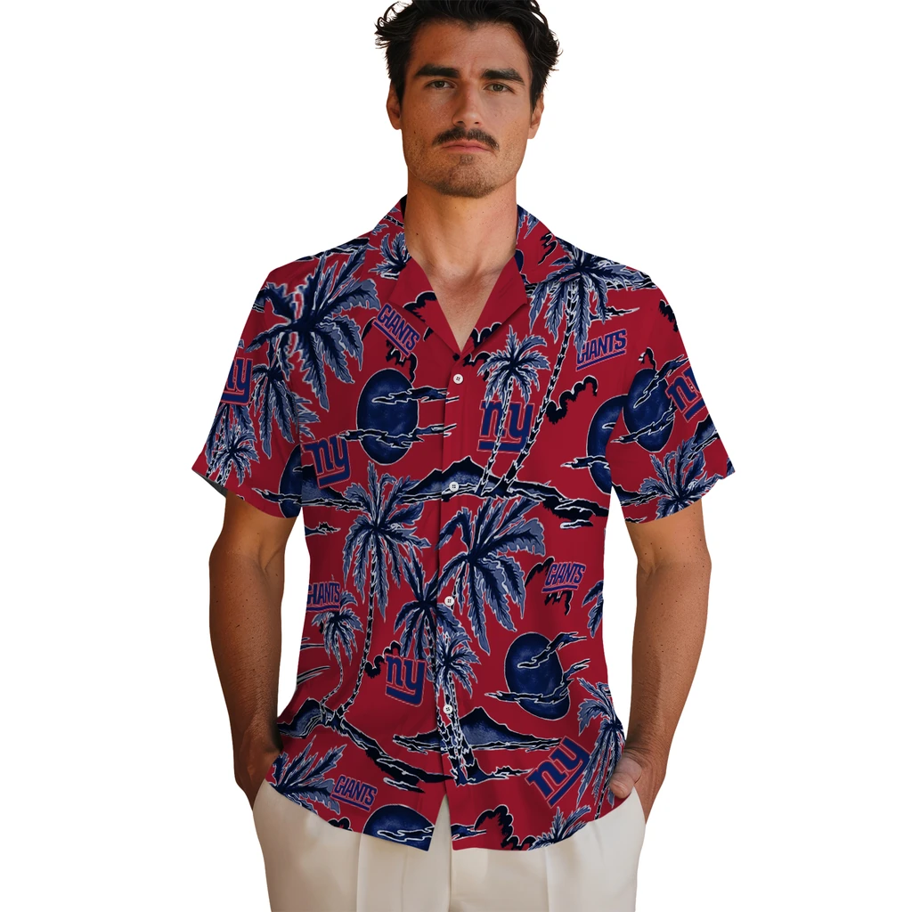 New York Giants Hawaiian Shirt - Palm Sunset new york giants palm sunset hawaiian shirts fashion forward