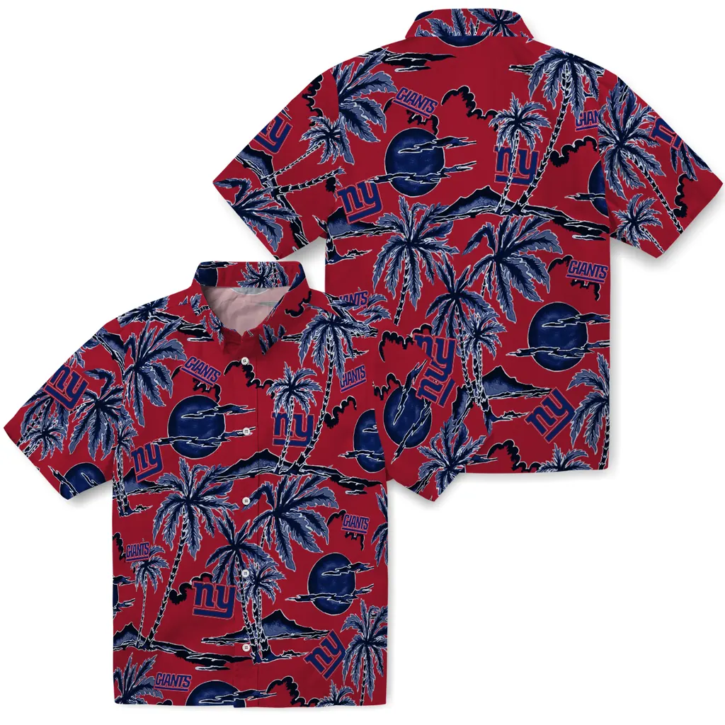 New York Giants Hawaiian Shirt - Palm Sunset new york giants palm sunset hawaiian shirts high quality
