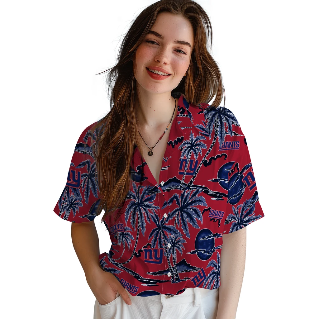 New York Giants Hawaiian Shirt - Palm Sunset new york giants palm sunset hawaiian shirts latest model