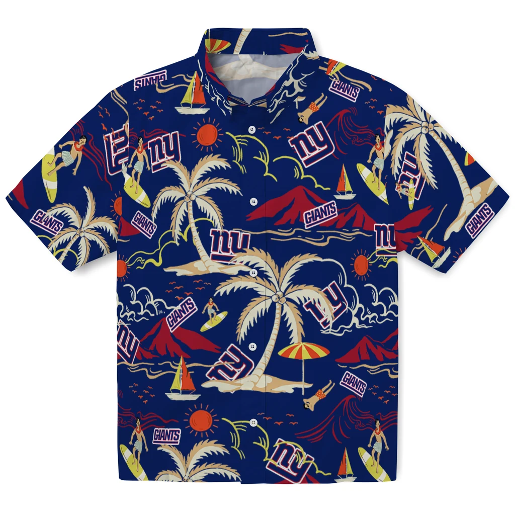 New York Giants Hawaiian Shirt - Palm Tree Island new york giants palm tree island blue hawaiian shirts best selling