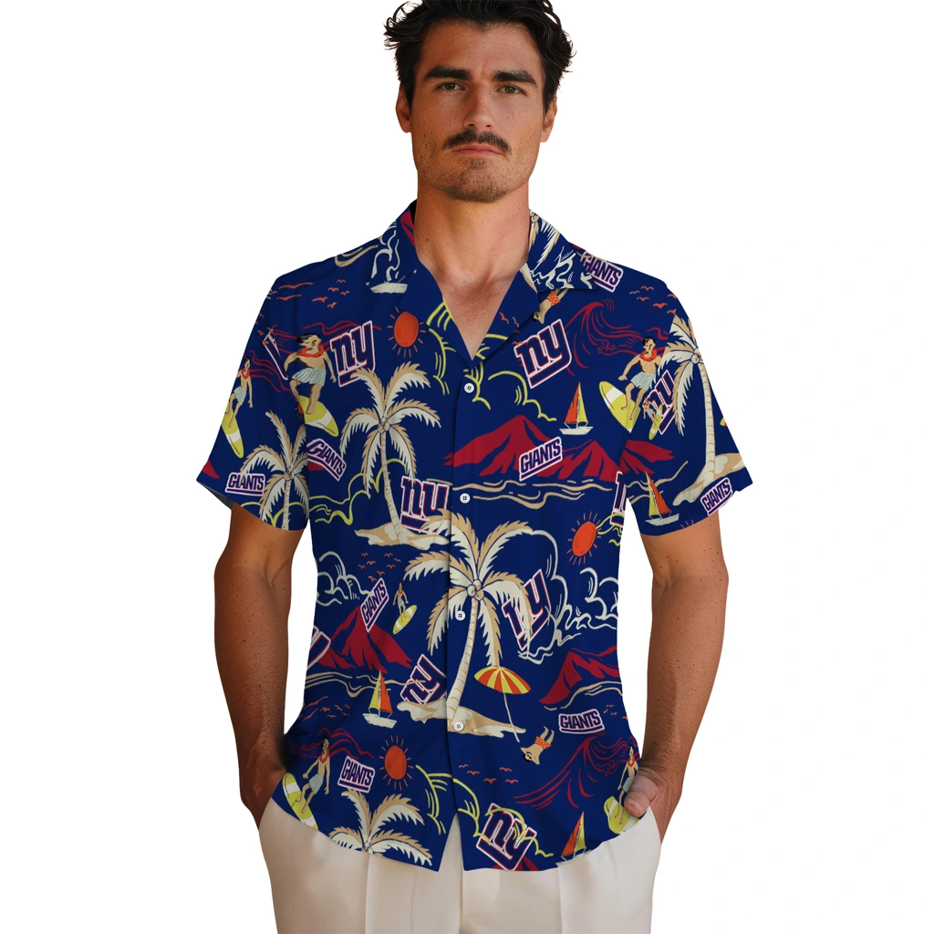 New York Giants Hawaiian Shirt - Palm Tree Island new york giants palm tree island blue hawaiian shirts fashion forward
