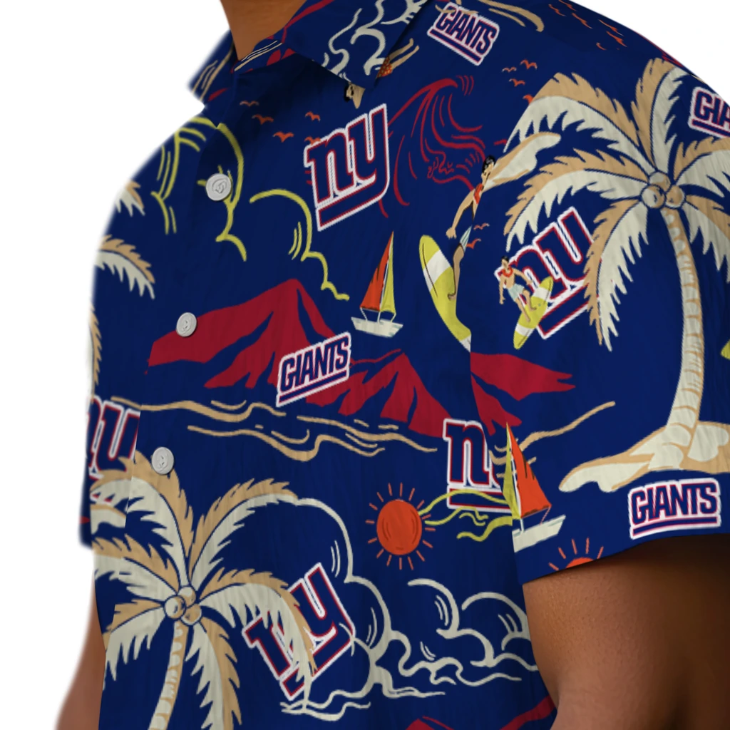 New York Giants Hawaiian Shirt - Palm Tree Island new york giants palm tree island blue hawaiian shirts trendy